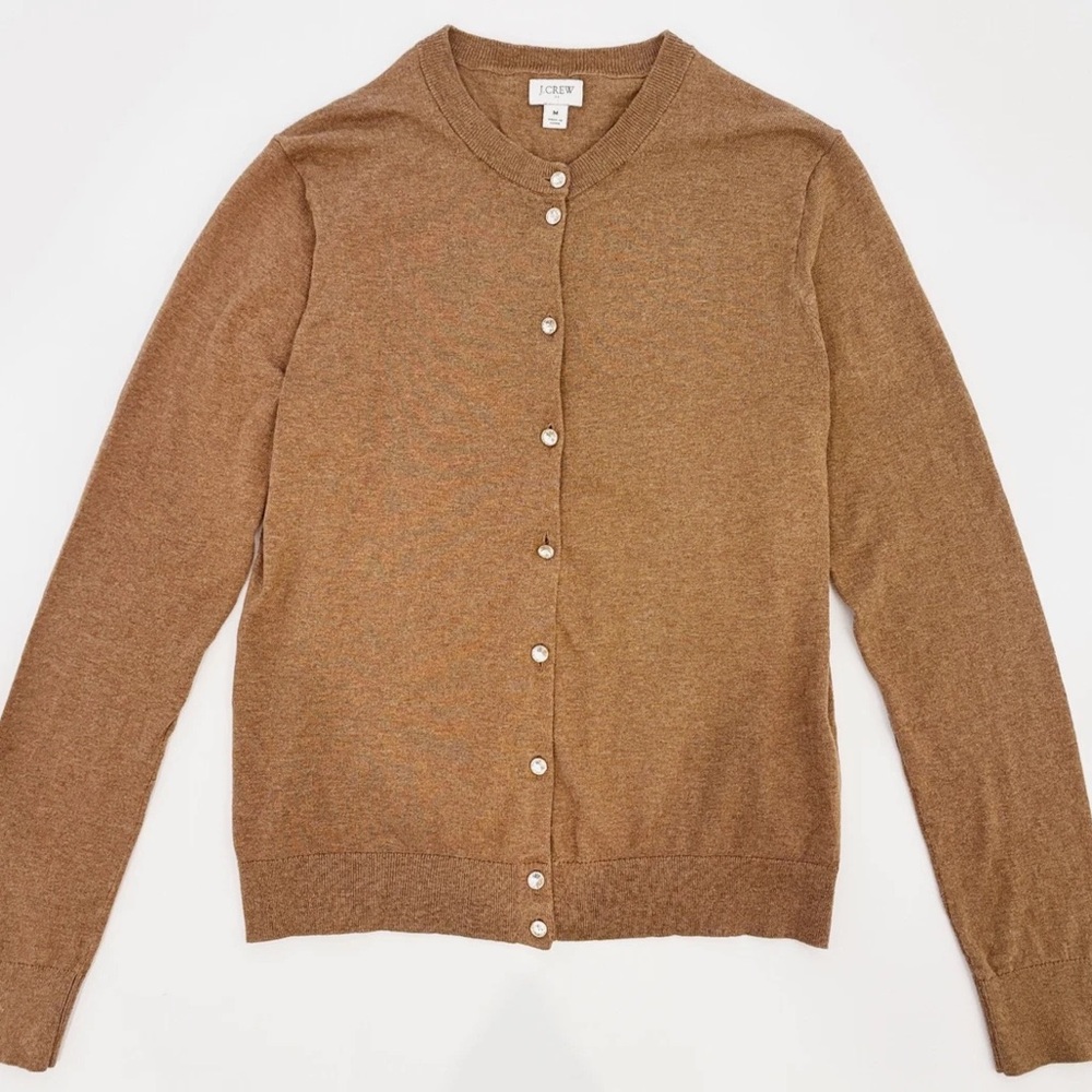 JCREW Cotton Brown Sweater with Rhinestone buttons - Picture 1 of 7